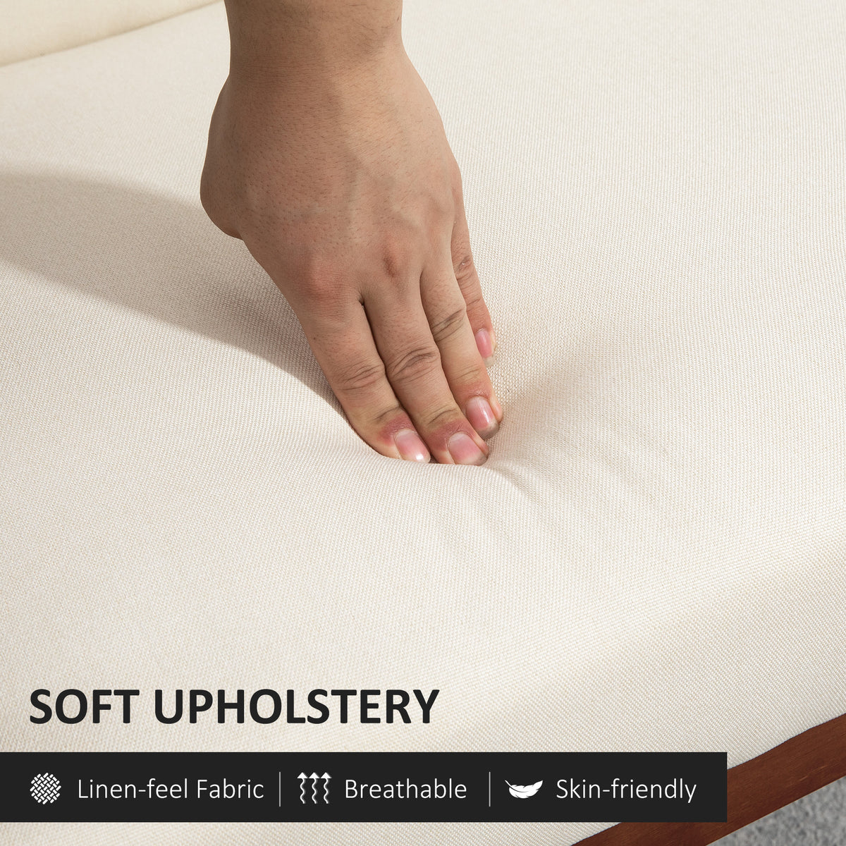Compact Loveseat Sofa Couch Linen Fabric Double Seat Sofa with Rubber Wood Legs Cream White – view 3