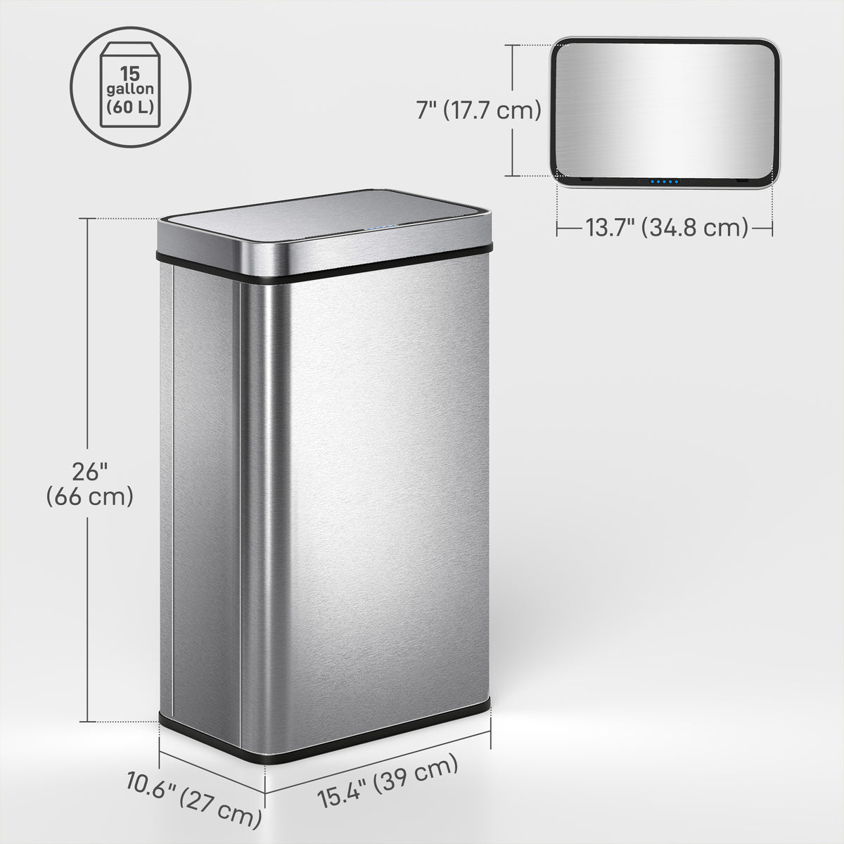 13.2 Gallon Sensor Can, Automatic Garbage Can with Soft-Close Lid, Fingerprint-Proof Stainless Steel, Silver – view 9