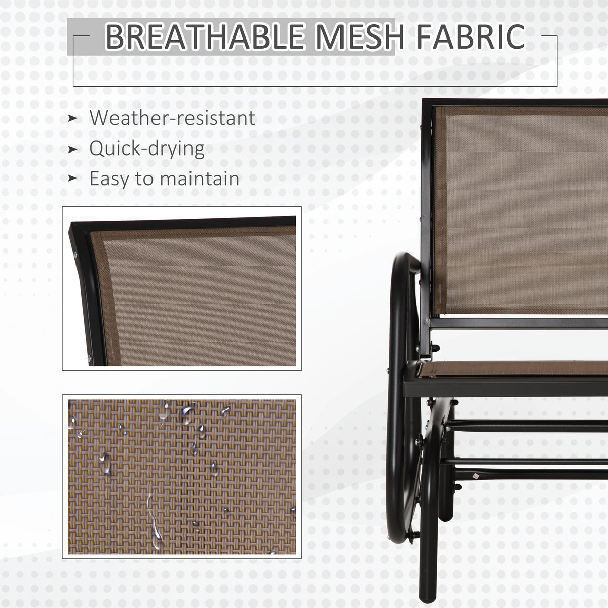 Patio Glider Outdoor Glider Chair with Breathable Mesh Seat & Backrest, Armrests and Metal Frame, Brown