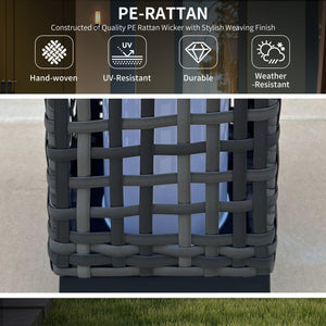 Wicker Solar Outdoor Lamp, Decorative Floor Lamp with Auto On/Off LED Lights, IP44 for Patio, Porch, Pathway, Grey