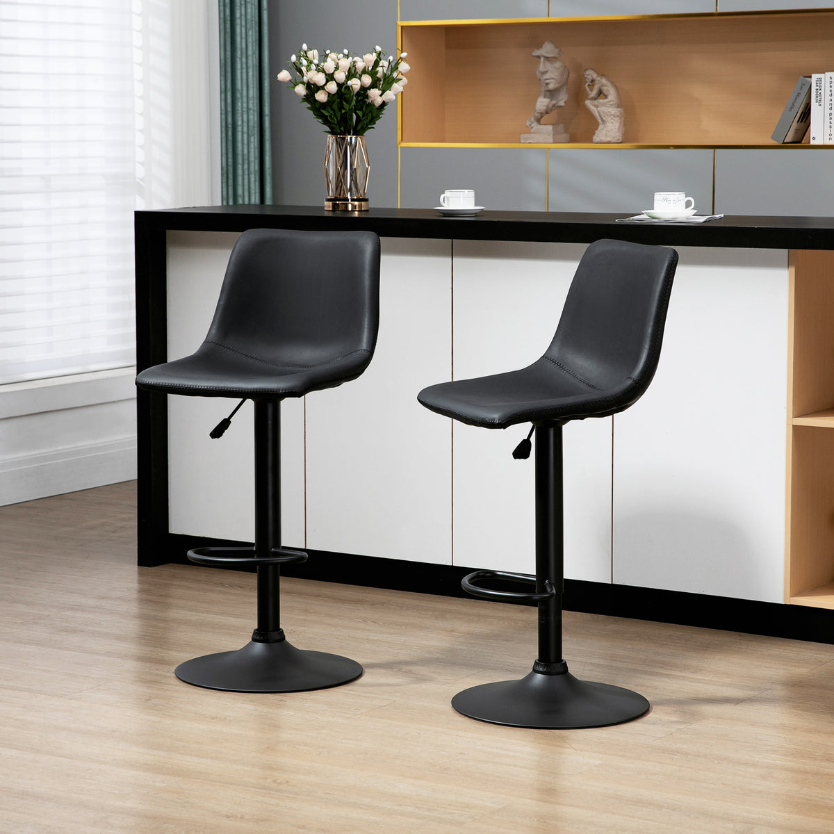 Adjustable Counter Height Bar Stools Set of 2, 360° Swivel Kitchen Counter Stools Dining Chairs with Backs, Vintage Leather, Brown