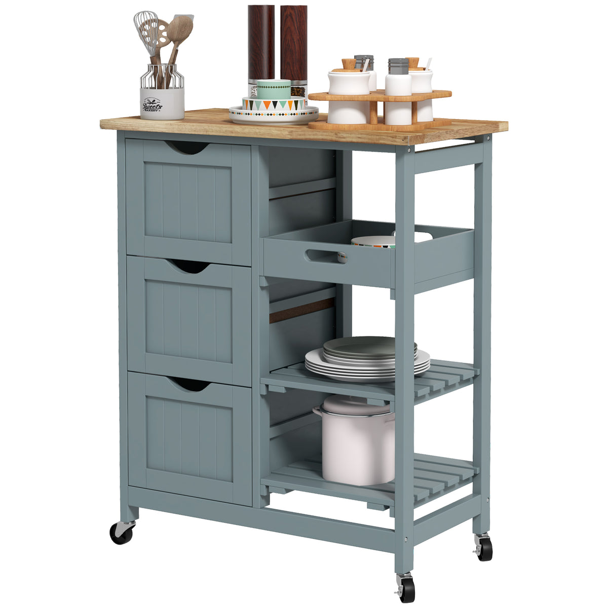 Kitchen Cart on Wheels, Rolling Kitchen Island Cart with Wood Top – view 8
