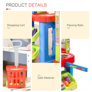 Qaba Kids Supermarket Playset with Cash Register – 50-Piece Grocery Store Pretend Play Toy with Checkout Counter for Boys & Girls Ages 3–6