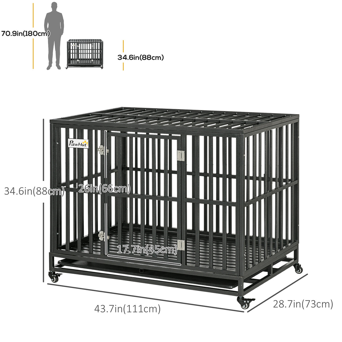 41" Heavy Duty Steel Dog Crate Kennel Pet Cage with Wheels for Convenient Access Anti-Pinching Floor, Black – view 9