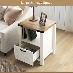 Side Table with Storage, Farmhouse End Table with Drawer, Open Shelf and Barn-style Panel – view 17