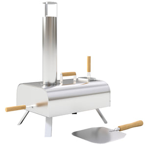 Outdoor Pizza Oven, Portable Wood Pellet Pizza Oven with Pizza Stone and Peel, Foldable Legs, Chimney