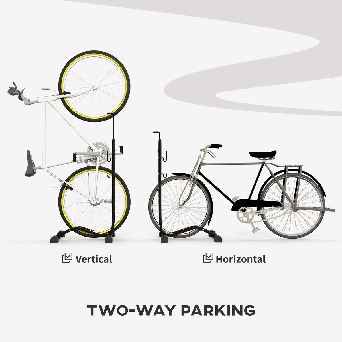 Soozier Vertical & Horizontal Bike Rack Bicycle Storage Stand with Adjustable Hooks, Fits 6"-28" and 700c Bikes
