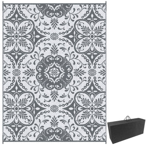 Portable Outdoor Rug with Carry Bag, 9' x 12' Reversible Mat, Waterproof Plastic Straw RV Rug for Backyard, Deck, Picnic, Beach, Camping, Blue & White Flower