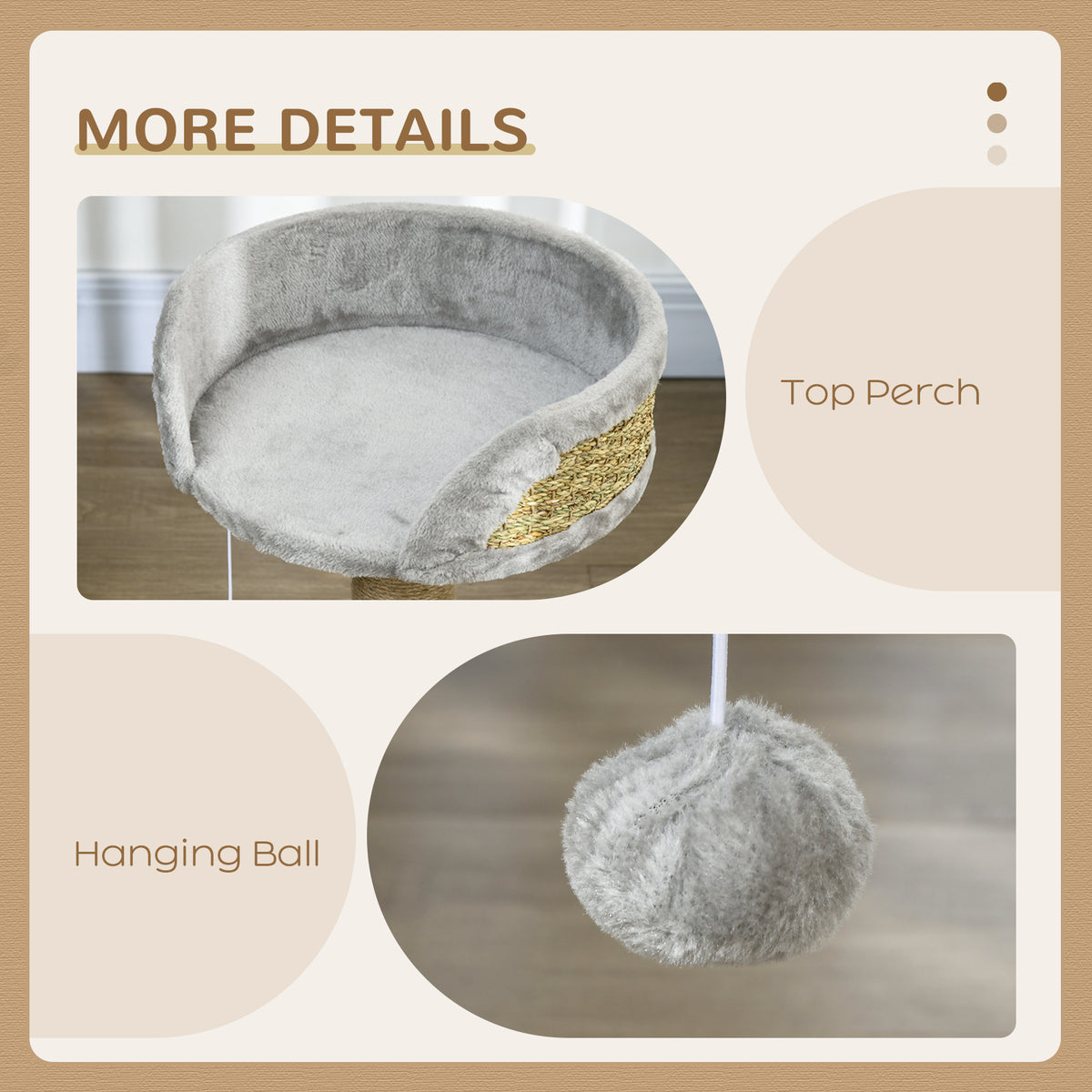 Cat Tree with Scratching Post, Toy Ball, Perch, Small Cat Tower for Indoor Cats - 16" x 16" x 19", Beige – view 12