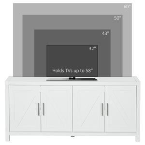 Sideboard Cabinet Buffets Table with Barn Style Doors TV Cabinet Stand for TVs up to 65" with 4 Cable Holes White