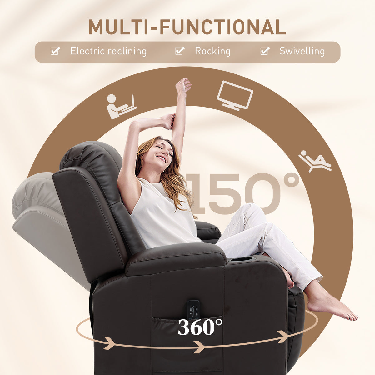 Swivel Massage Recliner Chair Rocker, Overstuffed Manual Reclining Sofa – view 11