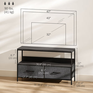 TV Stand with Charging Station, TV Table with 2 Foldable Linen Drawers and Open Shelf for 47 Inch – view 2