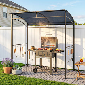 7' x 5' BBQ Grill Gazebo Tent, Garden Grill Canopy with Steel Frame and Hooks, Outdoor Sun Shade, Grey – view 7
