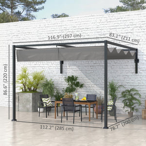 10' x 7' Lean To Pergola, Metal Pergola with Retractable Roof for Grill, Garden, Patio, Deck