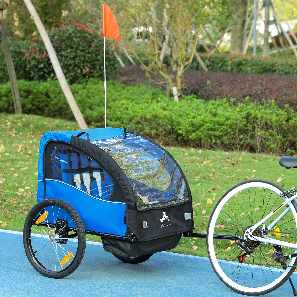 Aosom 2 Seat Bike Trailer for Kids, Baby Stroller with Storage Bag, 5 Point Harness, Bicycle Trailer with 20" Wheels