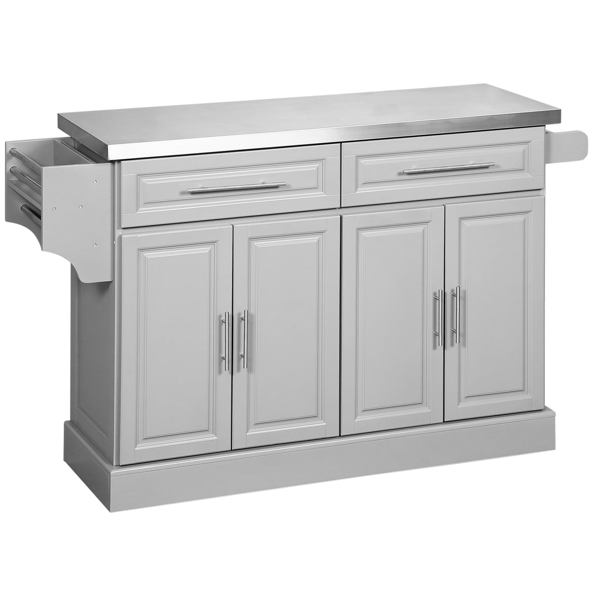 Stainless Steel Kitchen Island with Storage and Stainless Steel Top, Kitchen Trolley with Drawers