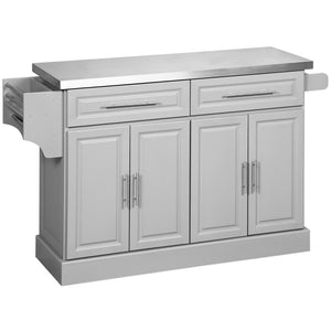 Stainless Steel Kitchen Island with Storage and Stainless Steel Top, Kitchen Trolley with Drawers