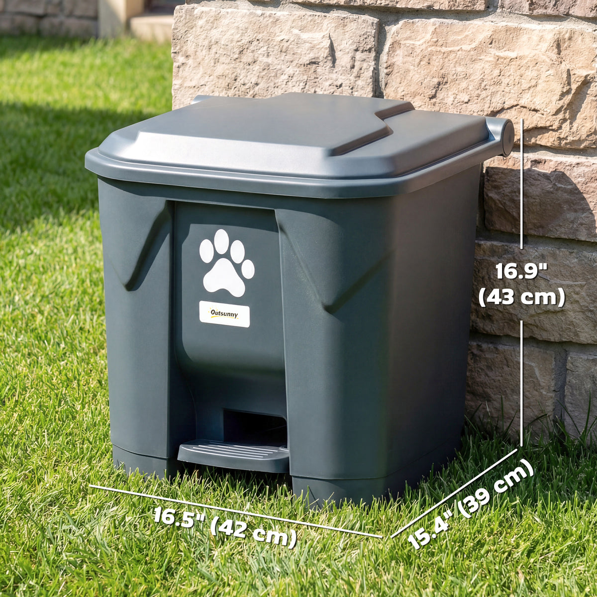 Dog Poop Outdoor Garbage Bin, 8 Gal Pet Waste Garbage Can with Lid and Pedal, Waterproof Plastic Trash Can, Dark Grey