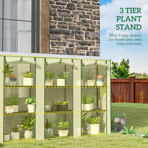 Lean-to Greenhouse with 3 Tier Shelves, Mini Greenhouse with 3 Roll-Up Doors for Indoor Outdoor, Green – view 11