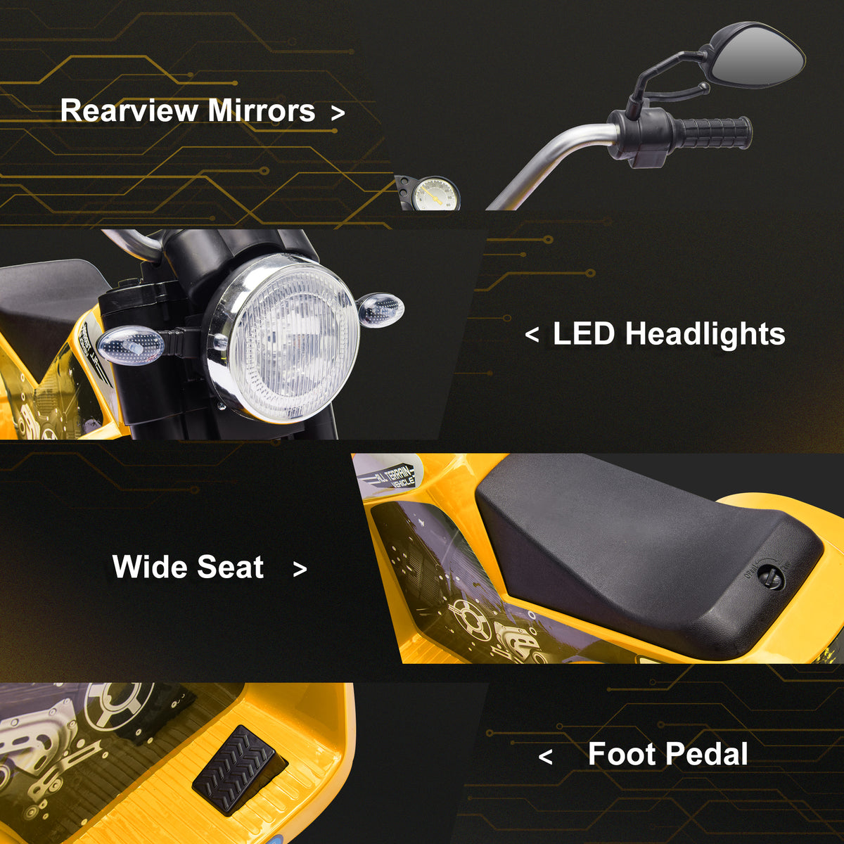 Aosom Kids Electric Motorcycle 6V Battery Powered Ride-On Dirt Bike 3-Wheels Motorbike with Horn Headlights Realistic Sounds 1.24mph Speed for Girls Boy 18 - 36 Months