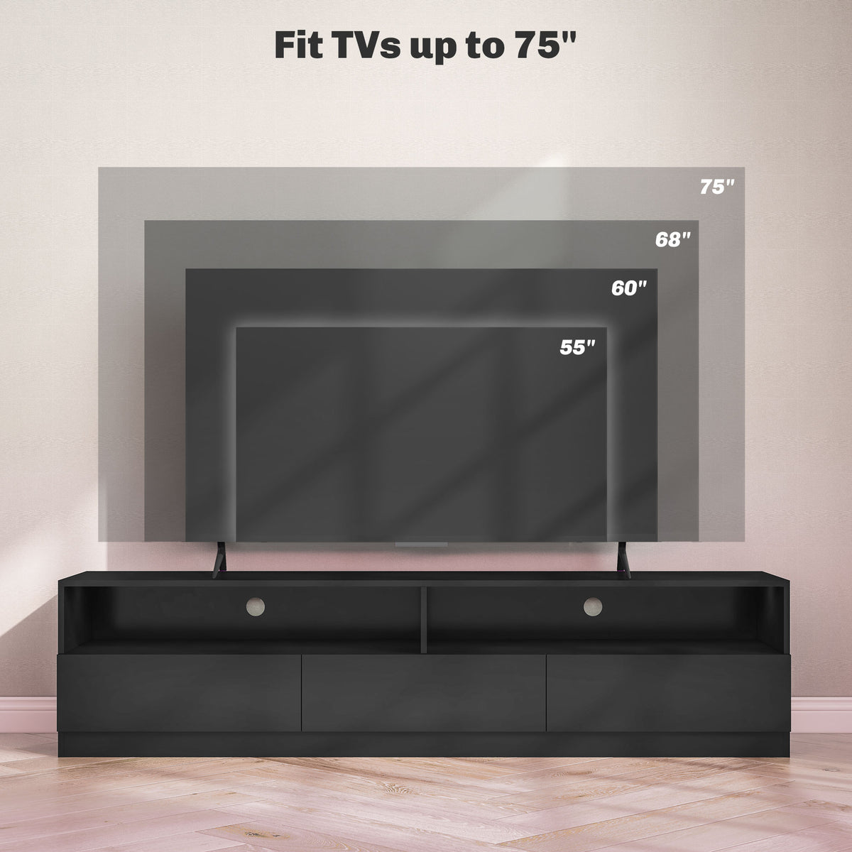 LED Lighted TV Stand for TVs up to 75", Modern TV Cabinet with Storage Drawers for Living Room – view 12