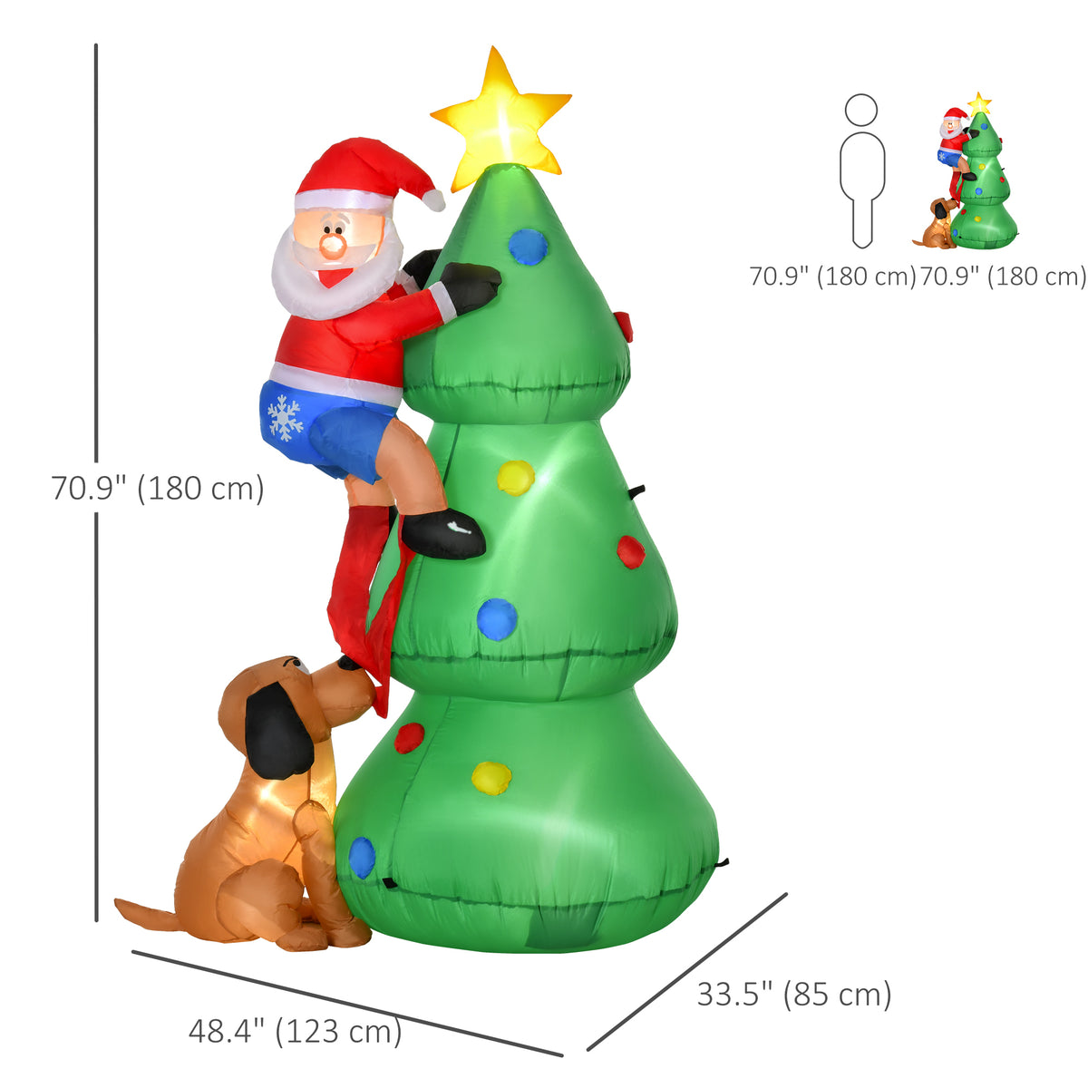 5.9ft Inflatable Christmas Tree, Santa Claus, Dog, LED Lights, Indoor, Outdoor, Home, Garden, Lawn, Decoration