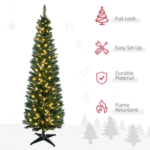 6' Pre Lit Artificial Pencil Christmas Trees, Xmas Tree with Realistic Branches and Warm White LED Lights – view 10