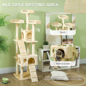68-inch Multi-Level Cat Scratching Tree Kitty Activity Center Post Tower Condo Pet Furniture w/ Toy Beige – view 10