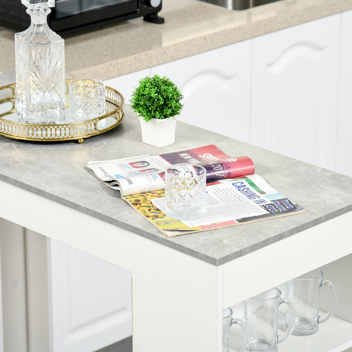Bar Table, High Top Pub Table with 4 Storage Shelves, Modern Bar Height Table for Home Bar, Kitchen, Grey – view 5