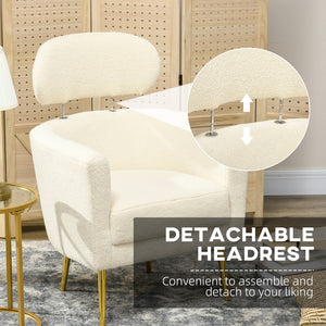 Barrel Accent Chair with Detachable Headrest, Modern Armchair for Living Room, Home Office, Cream White