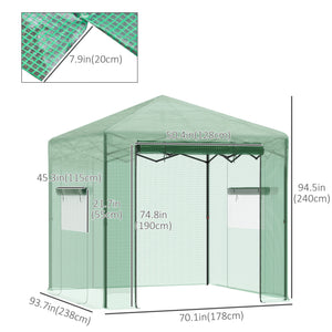 Portable Pop Up Greenhouse, Outdoor Walk-in Hot House with Roll-up Door & 2 Windows, 8' x 6' , Green