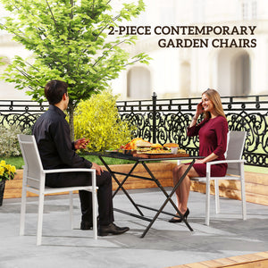 Set of 2 Outdoor Garden Chairs, Stackable Patio Dining Chairs with Breathable Fabric, Armrests and Backrest, Light Grey