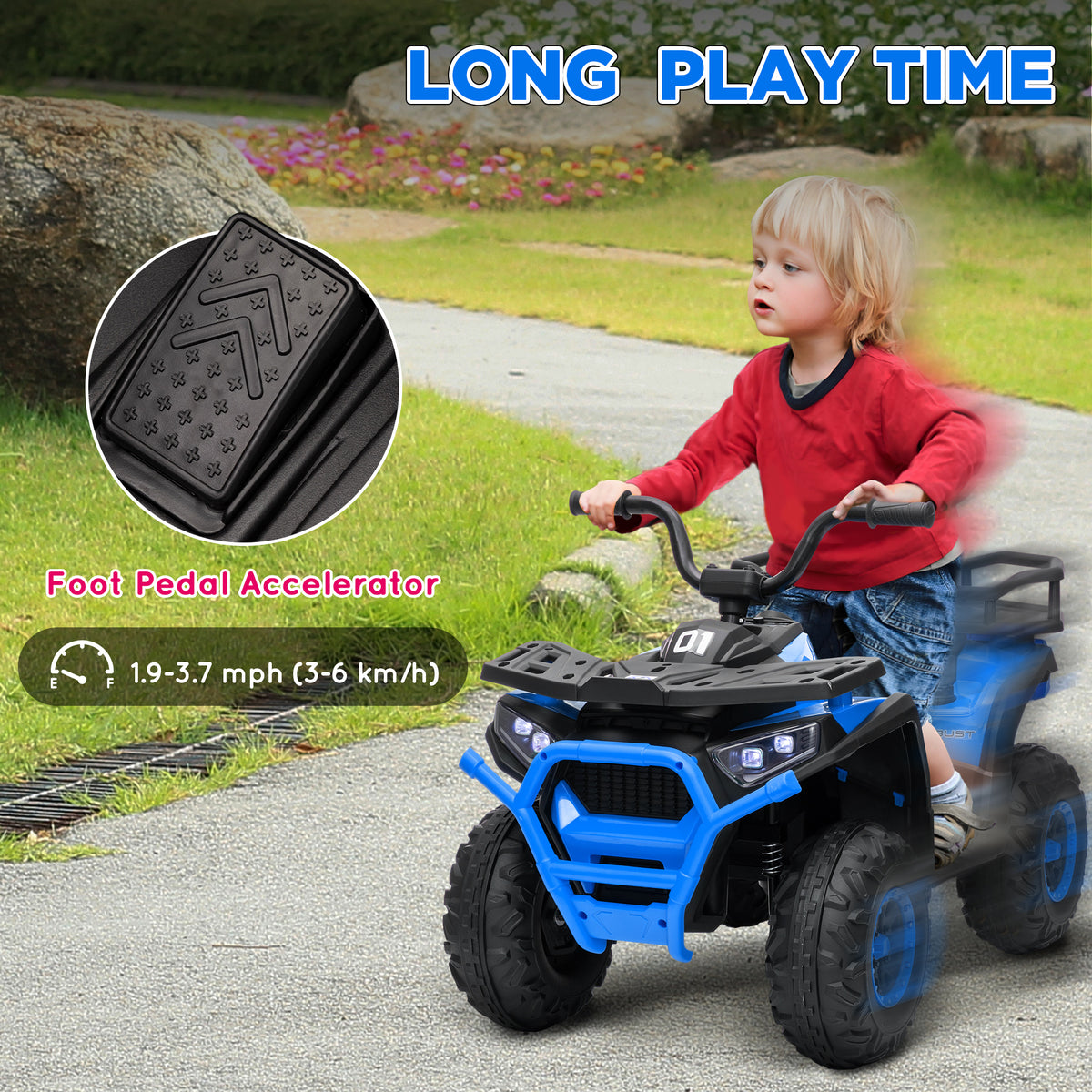 Qaba Kids ATV, 12V Battery Powered Electric Ride on Toy w/ Spring Suspension, Storage Basket, High & Low Speed