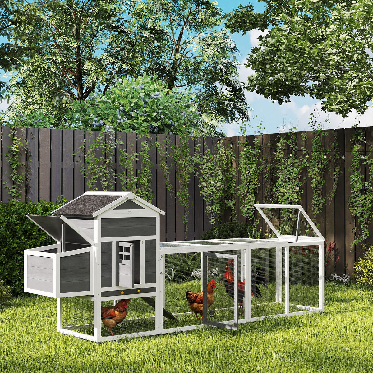 117" Extra Large Chicken Coop with Asphalt Roof, Wooden Hen House with Slide-out Tray – view 14