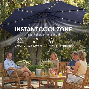 9.7ft Solar LED Cantilever Patio Umbrella with 32 LED Lights, Cross Base, Crank Handle, for Poolside, Deck – view 6
