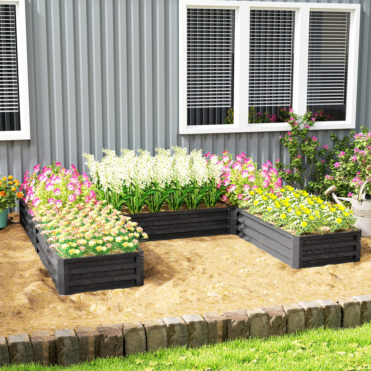 Steel Raised Garden Bed, Set of 5 Large Box Planters for Outdoor Plants Vegetables Flowers Herbs, 8x8x1ft – view 14