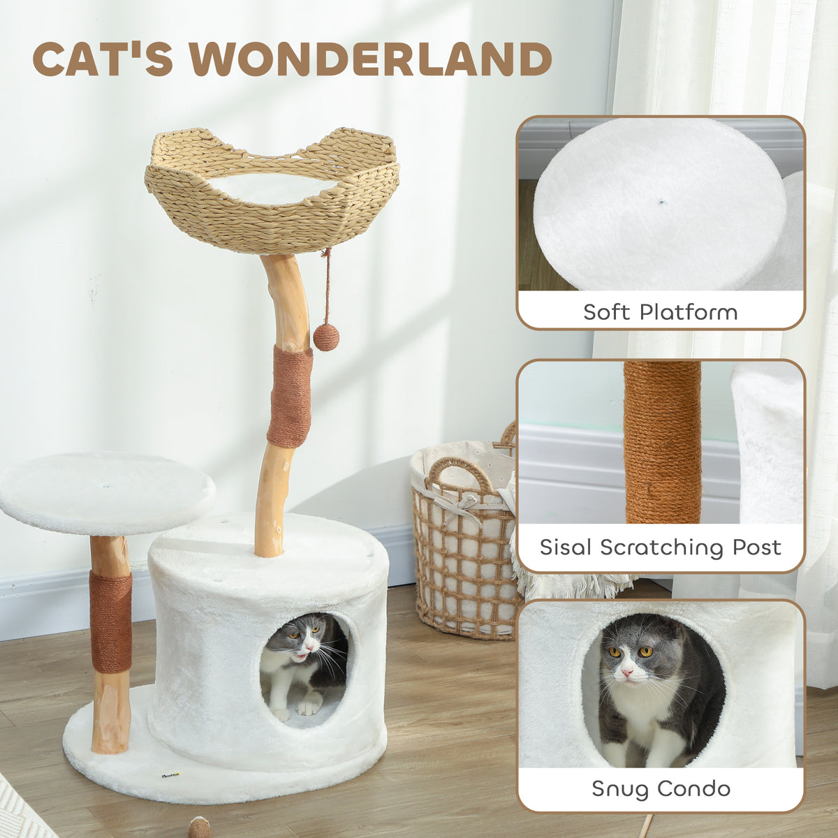 40" Real Wood Cat Tree, Cat Tower for Indoor Large Adult Cats with Scratching Posts, Condo, Perch, Washable Cushion,
