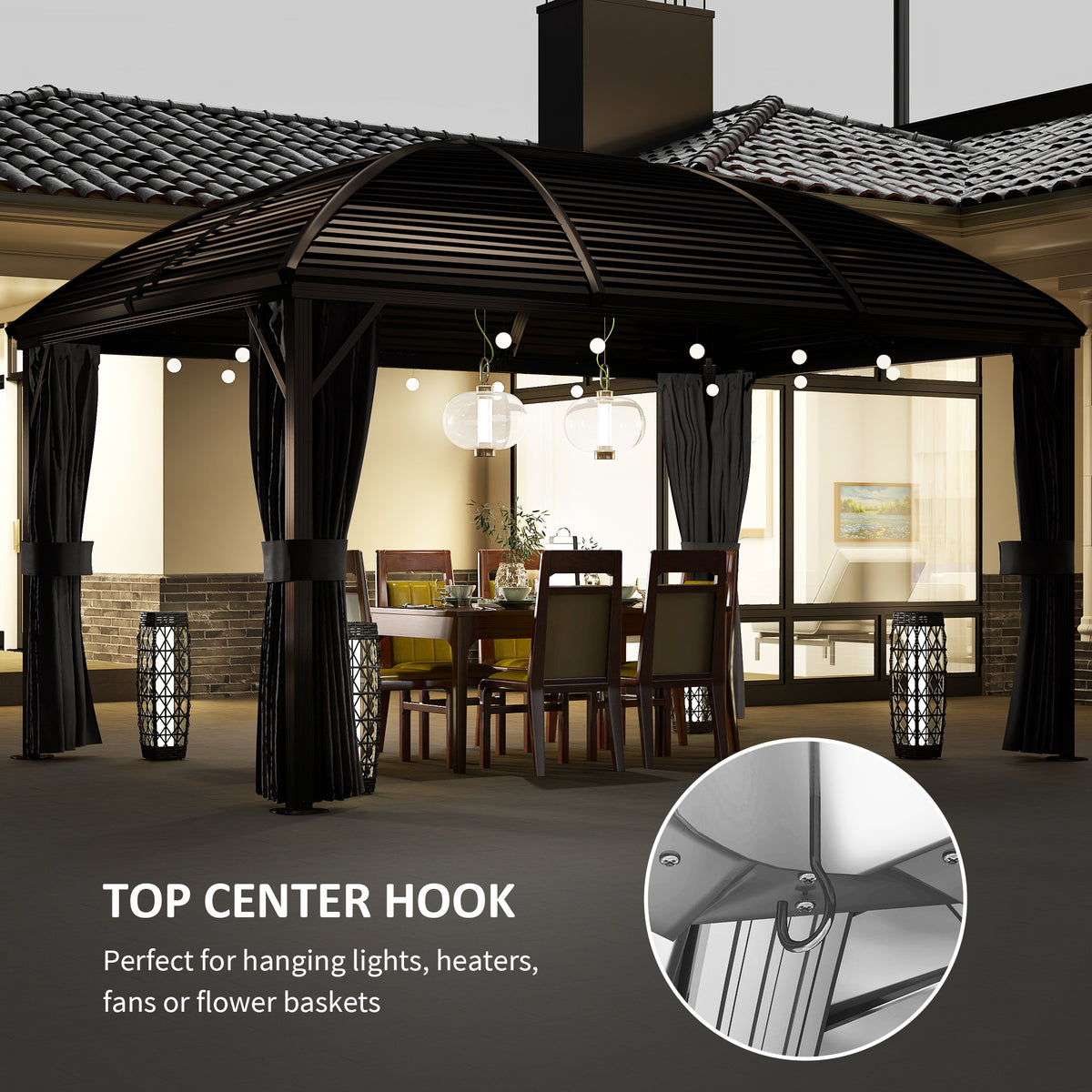 10x13 Hardtop Gazebo Aluminum Outdoor Canopy with Mesh Nettings Curtains Dark Grey
