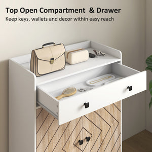 Shoe Cabinet for Entryway, Modern Shoe Storage Cabinet with Adjustable Shelves and Drawer for 12 Pairs, White