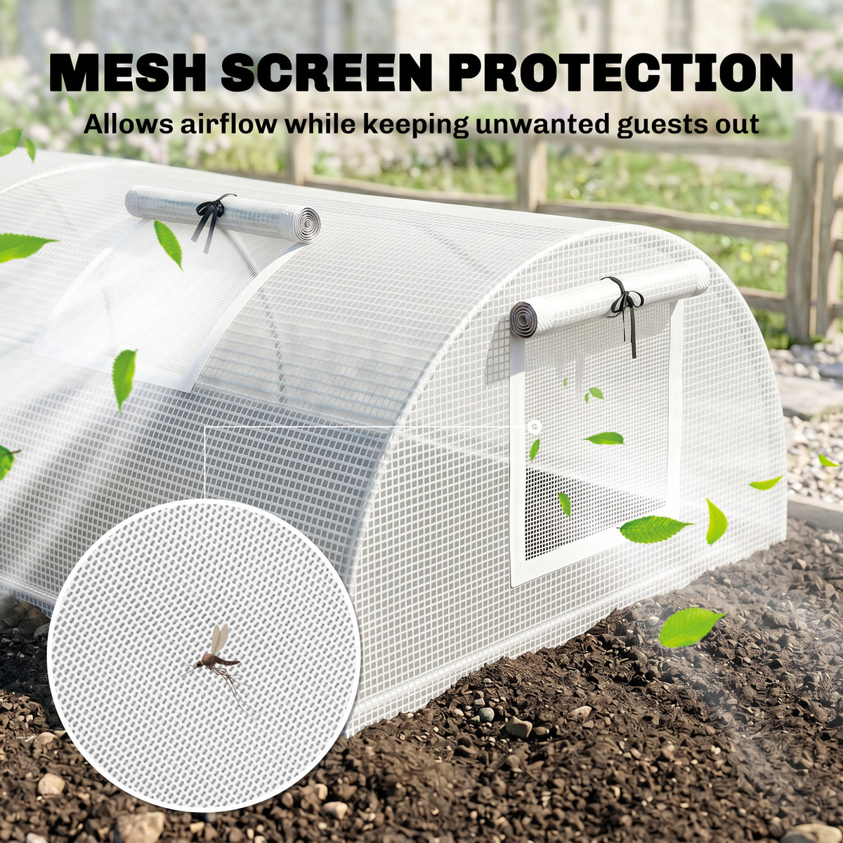 Portable Mini Greenhouse, Tunnel Growing Tent with 5 Mesh Windows and Steel Frame, 7' x 3' x 2', Green – view 11