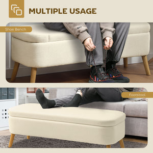 47 Inches Storage Ottoman Bench, End of Bed Bench, Upholstered Teddy Fleece Storage Chest for Living Room, Beige