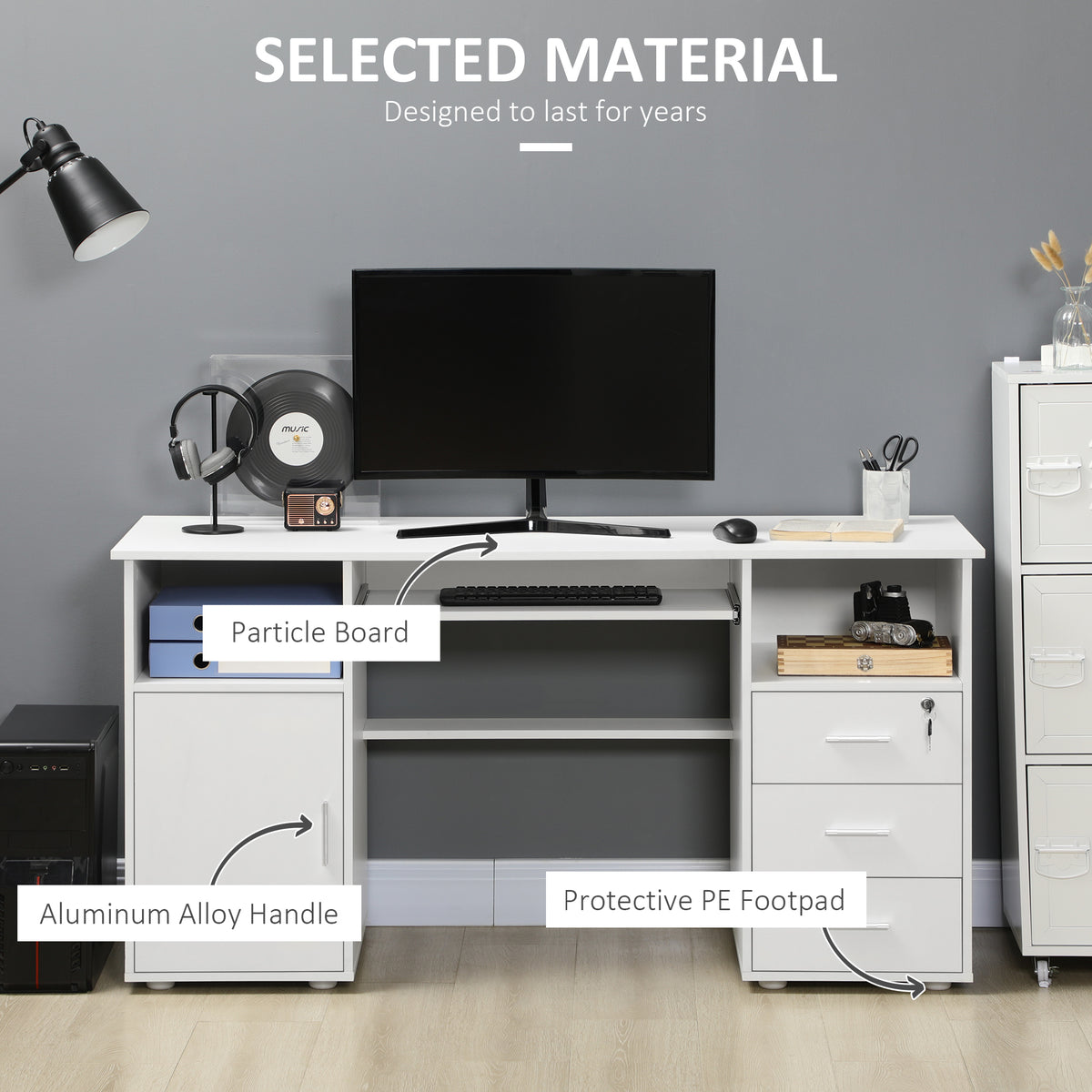 57" Computer Desk with Drawers, Home Office Desk with Keyboard Tray, Open Shelves and Lockable Drawer – view 12