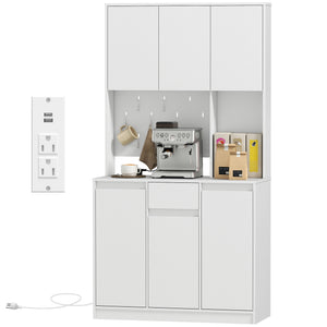 71" Pantry Cabinet with Charging Station, Kitchen Storage Cabinet with Microwave Stand, Pegboard – view 8
