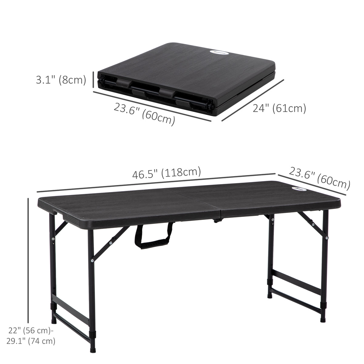 Foldable Patio Dining Table for 4, Height Adjustable Outdoor Table for Garden Lawn Backyard, Dark Grey