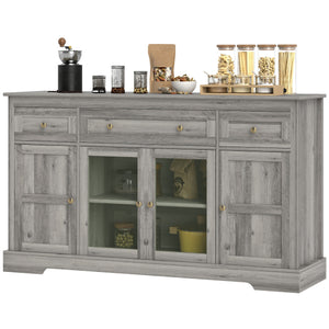 Dining Room Sideboard Buffet Cabinet with Storage, Coffee Bar Cabinet with Glass Doors and Adjustable Shelves, Weathered Grey Oak