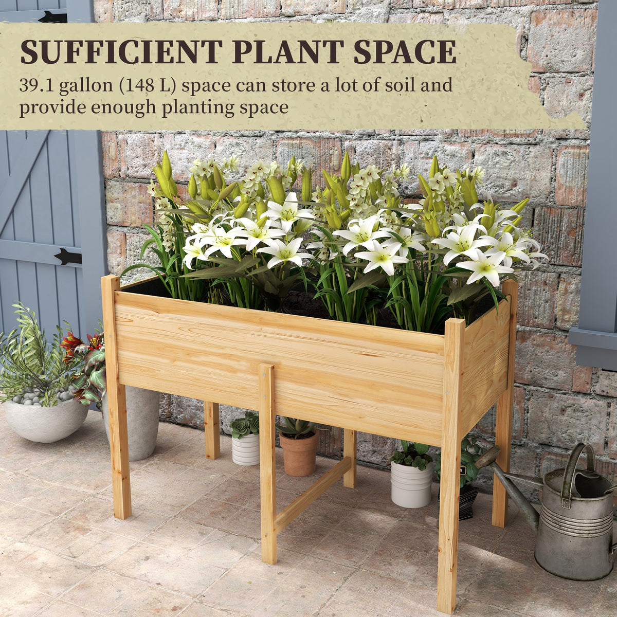 Wooden Raised Planter Box with Drain Holes for Vegetables, Flowers, Outdoor Garden Bed, 45.3x21.7x31.5inch – view 11