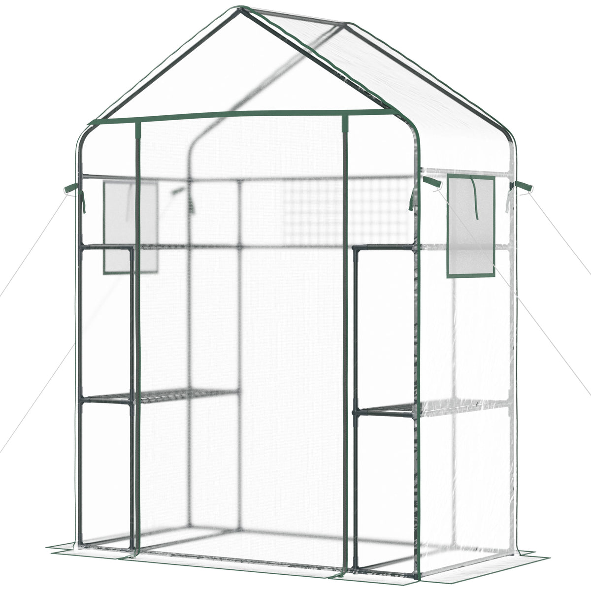 Walk-in Greenhouse with 4 Shelves, 56" x 29" x 77" Mini Greenhouse ,Roll-Up Door, Mesh Windows for Seedling, Flowers, Plant Growing, Clear