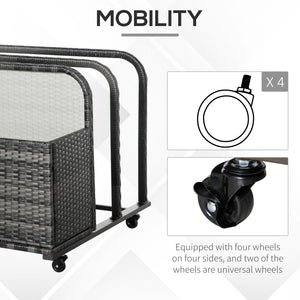 Rolling Pool Storage Rattan Patio Furniture Outdoor Storage Wicker Organizer for Floats, Paddles, Balls, Towels, Grey