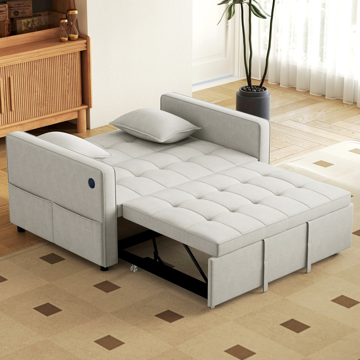 3‑in‑1 Convertible Sofa Bed, Pull Out Sleeper Sofa with USB Charging, Adjustable Backrest, Side Pockets – view 7