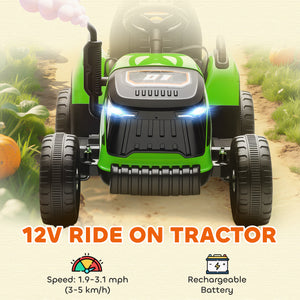 Qaba 12V Kids Ride On Tractor with Trailor, Remote Control, Music, Lights, Shifter, for Kids Ages 3-8 Years